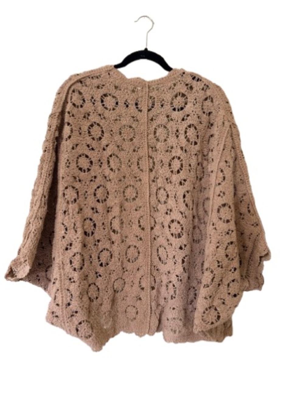 POL Taupe Chenille Crochet Open Front Cardigan One Size Boho Oversized - Picture 3 of 6